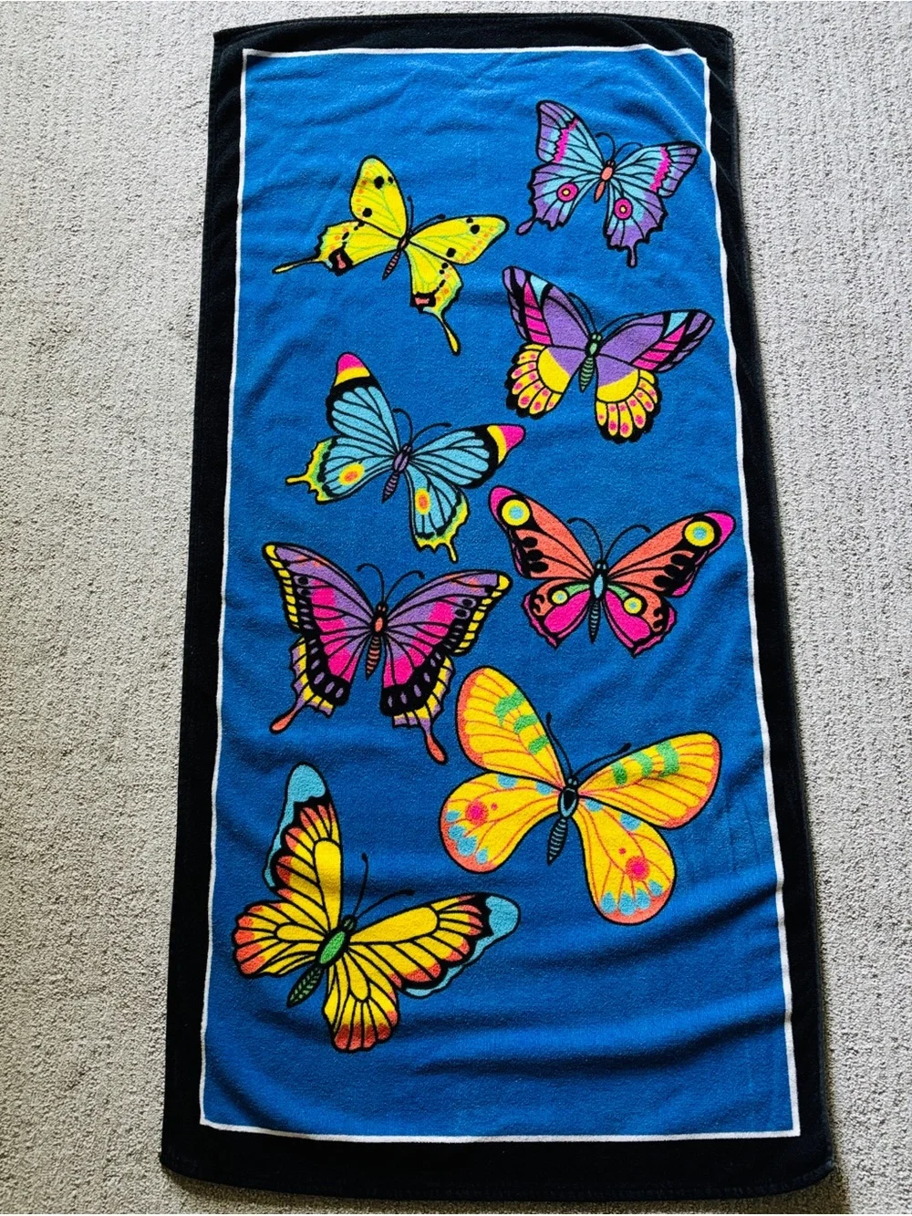 Vintage Beach Towel Butterflies Butterfly Pink Blue Multicolored 57